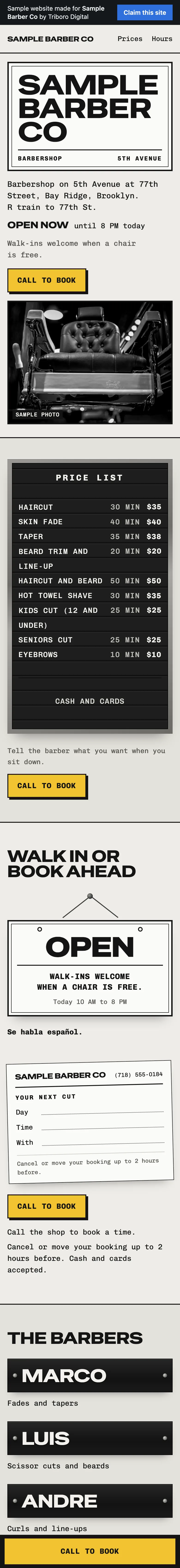 Sample website on a phone