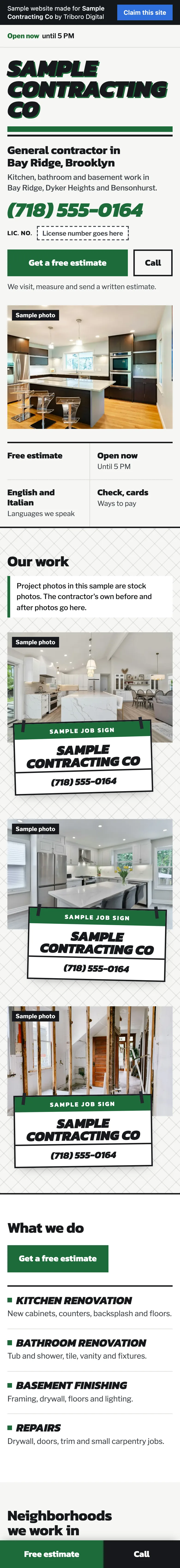 Sample website on a phone