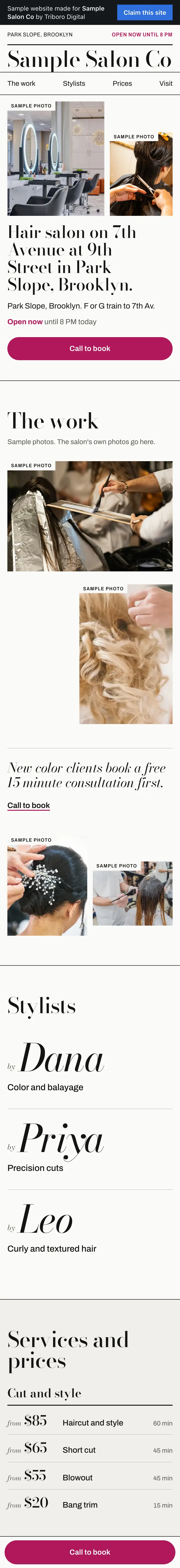 Sample website on a phone