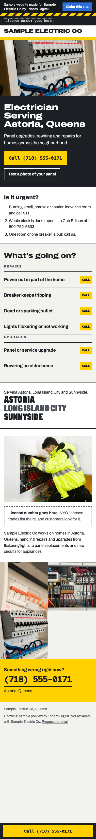 Sample website on a phone