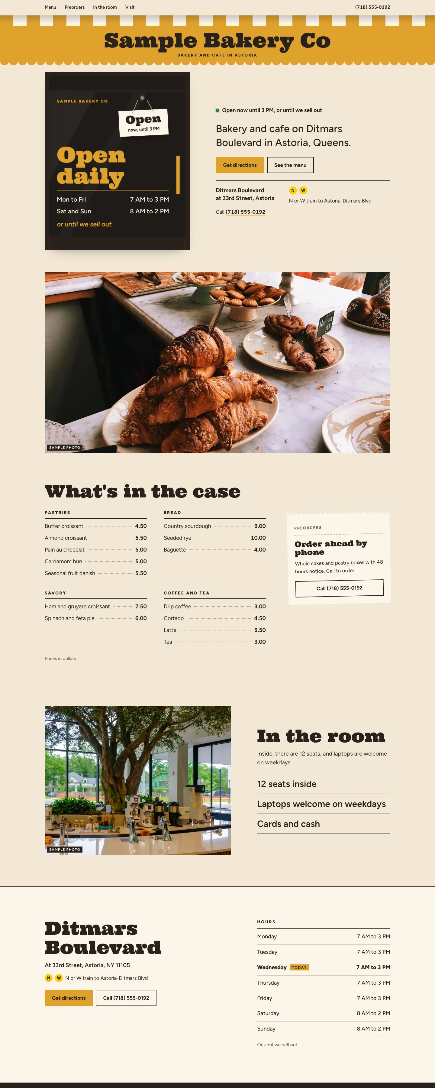 Sample website for a made-up bakery