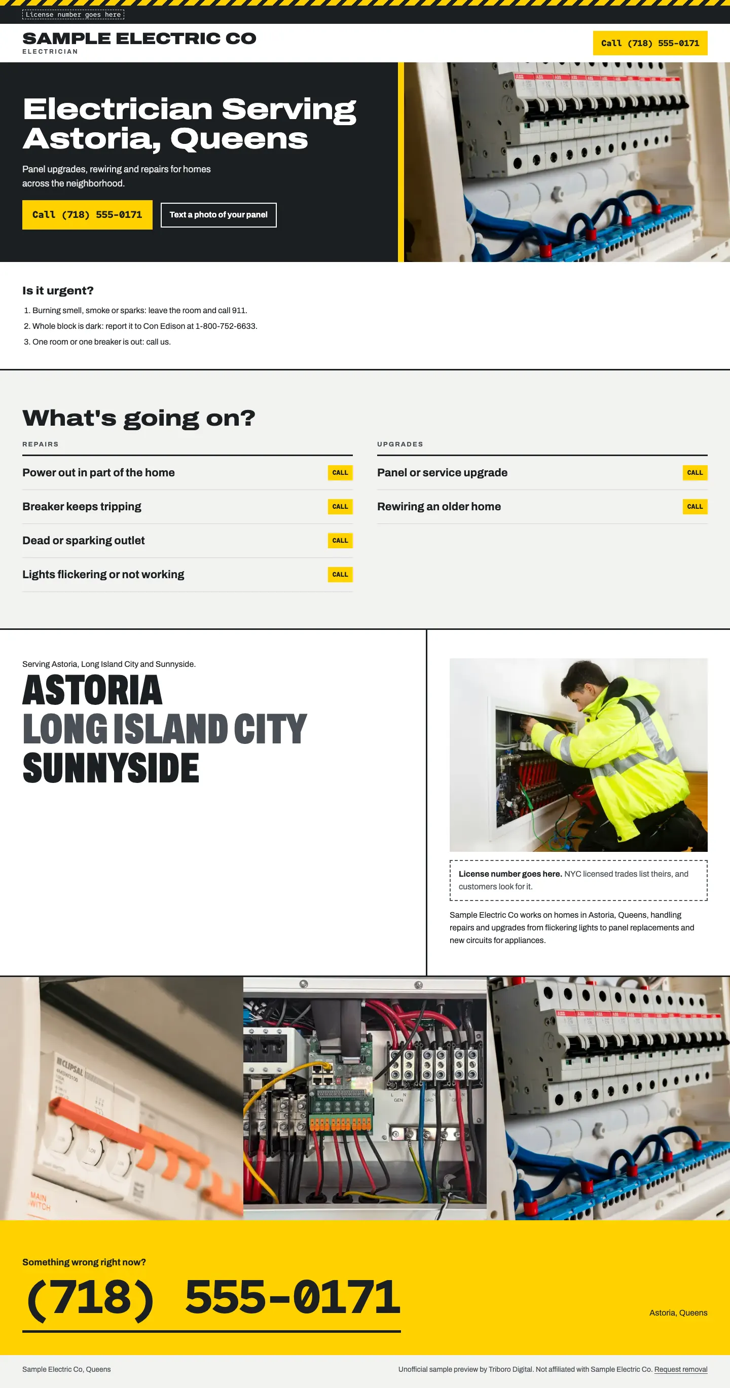 Sample website for a made-up electrician