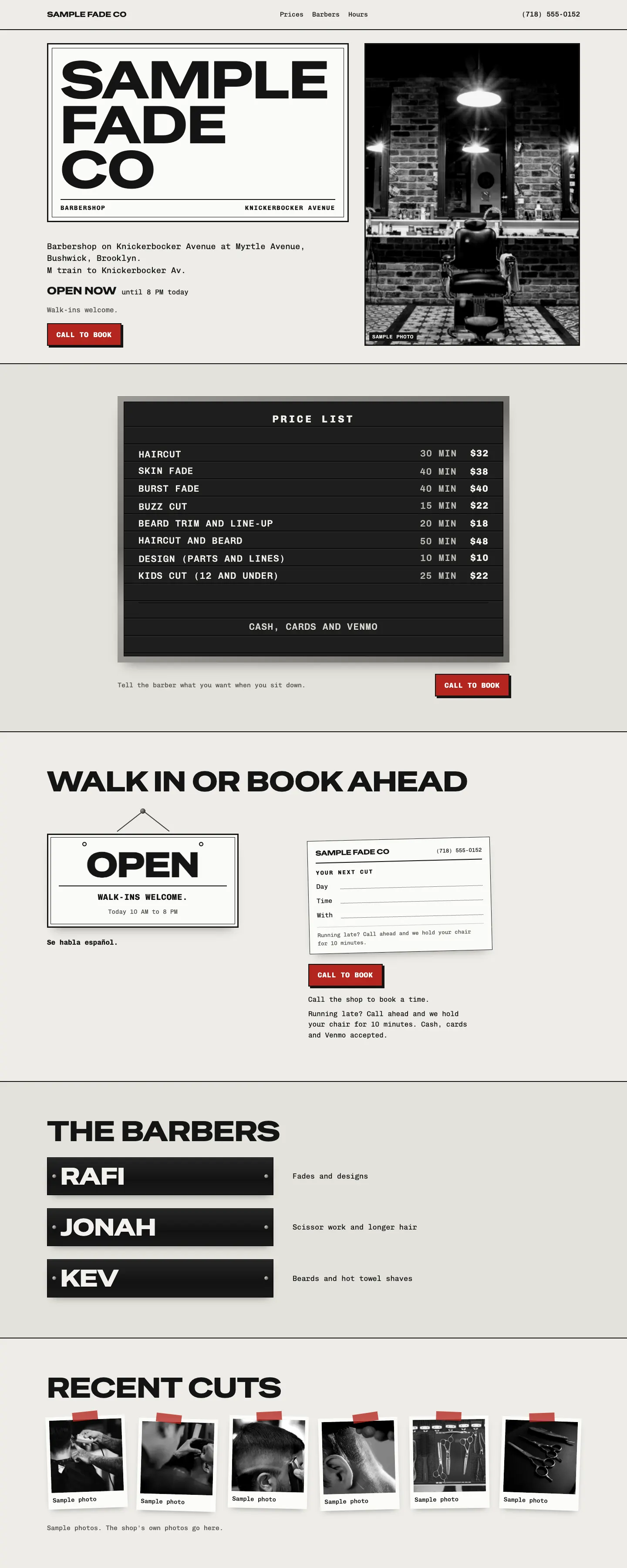 Sample website for a made-up barbershop