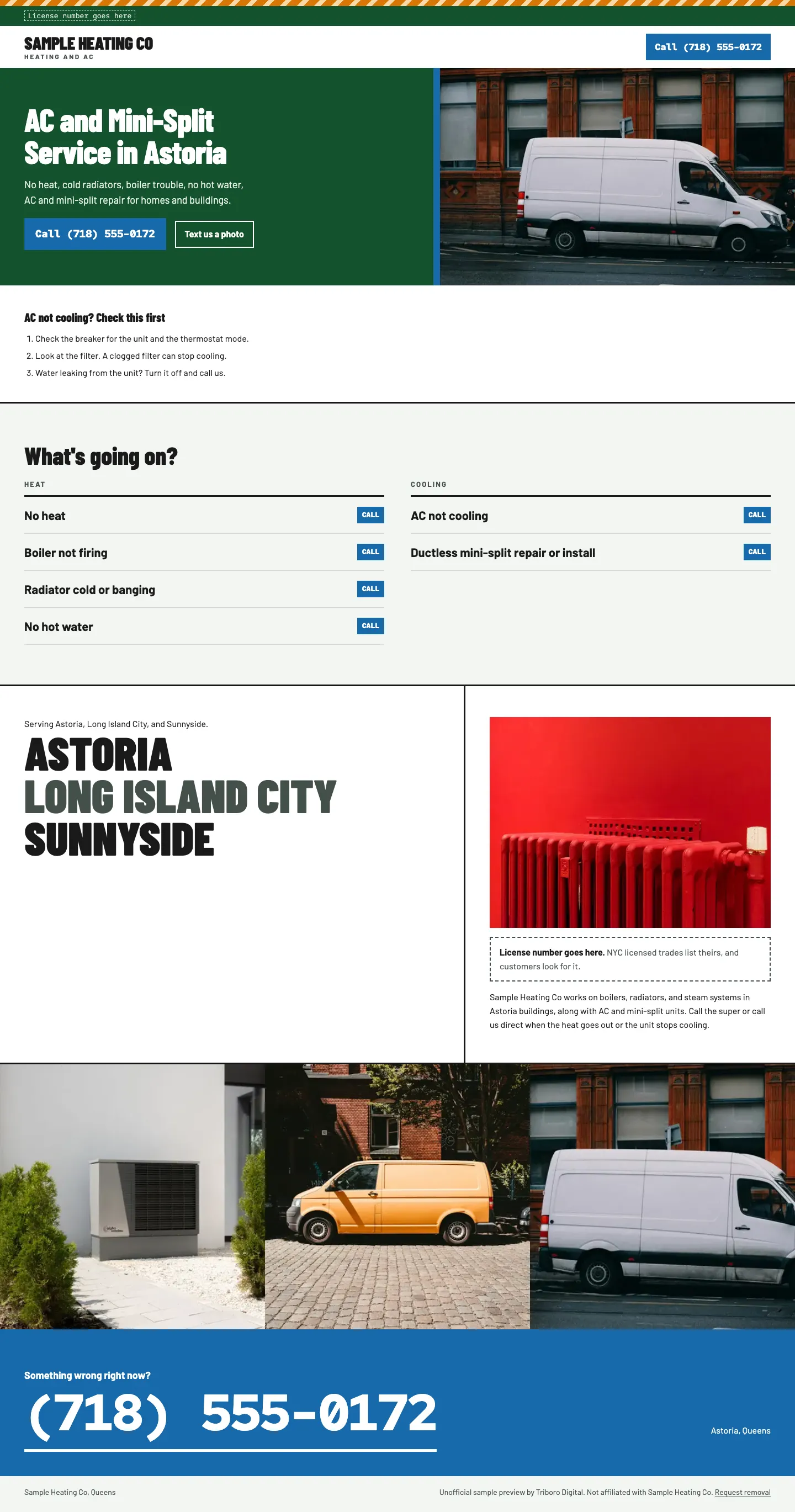 Sample website for a made-up heating and AC company