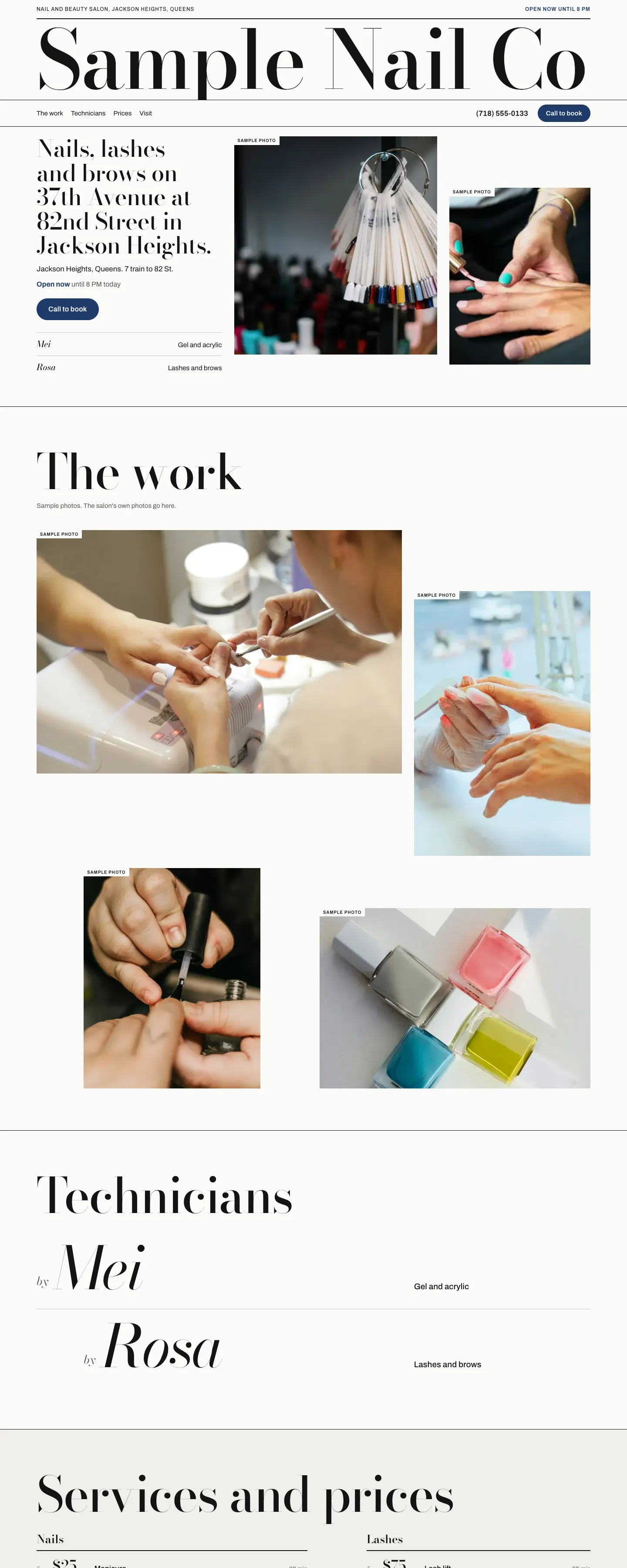 Sample website for a made-up nail salon