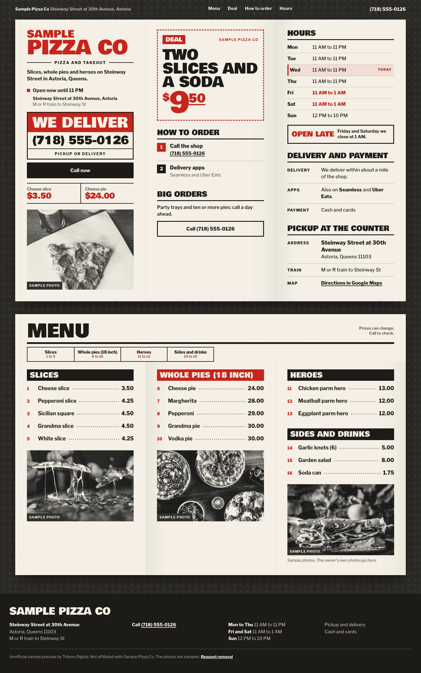 Sample website for a made-up pizzeria