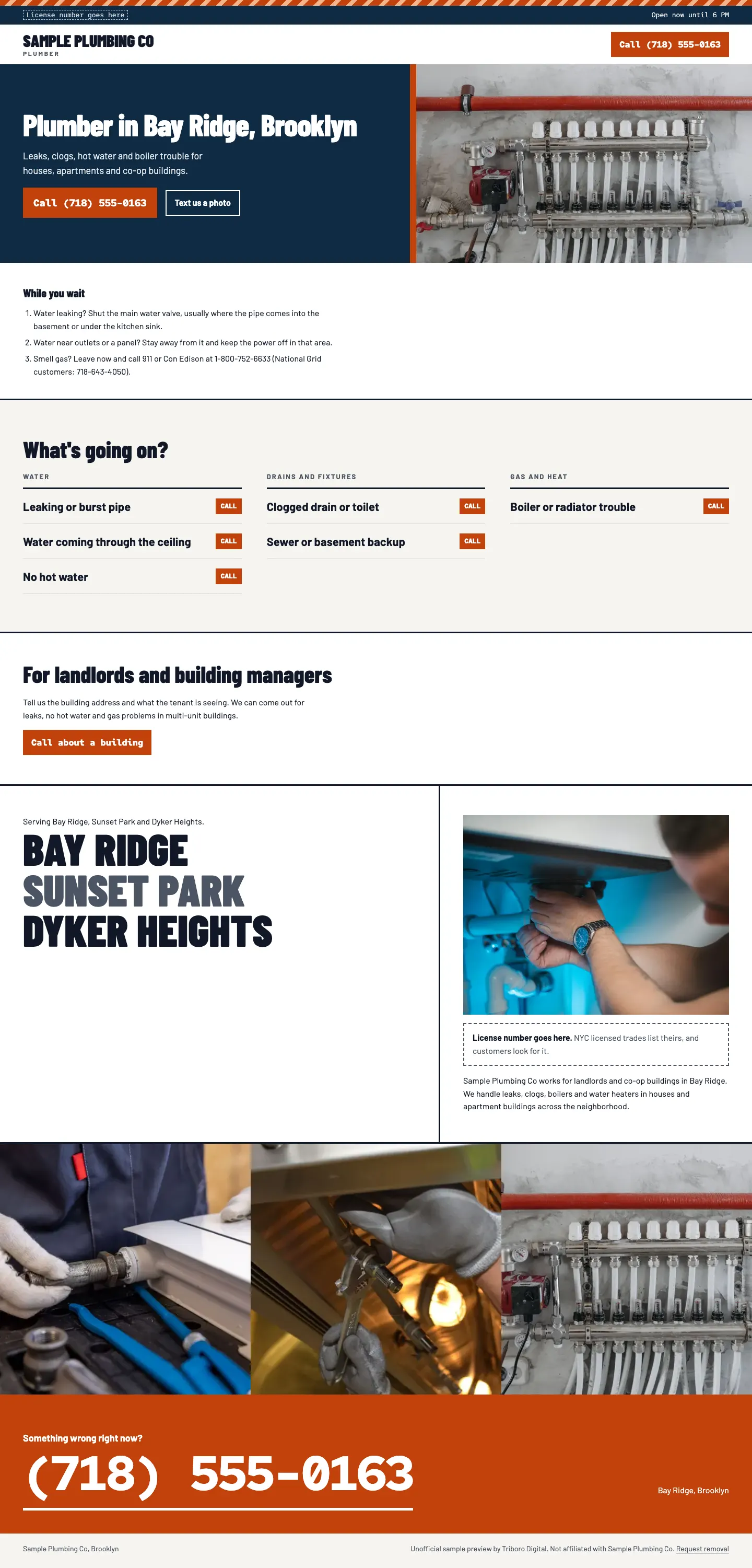 Sample website for a made-up plumber