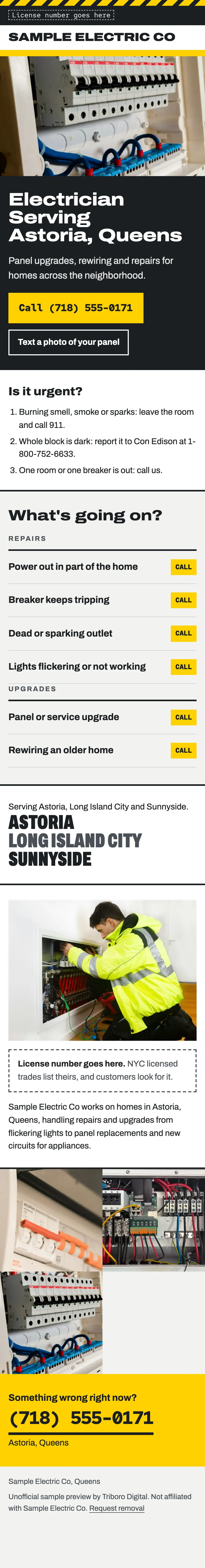 Sample website for a made-up electrician