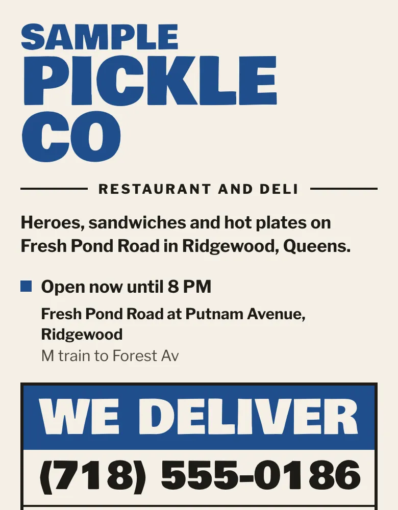 Sample website for a made-up deli