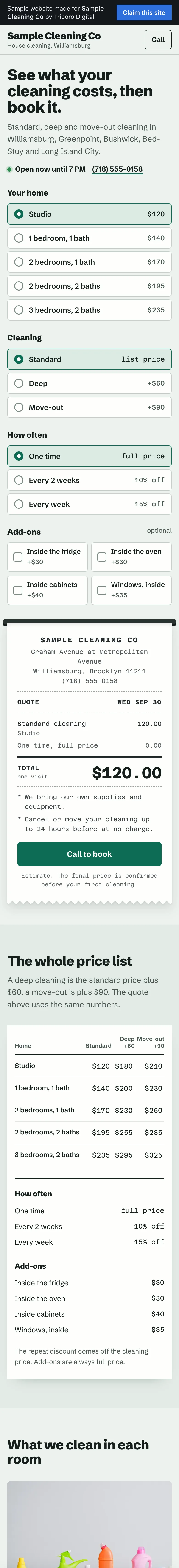 Sample website on a phone