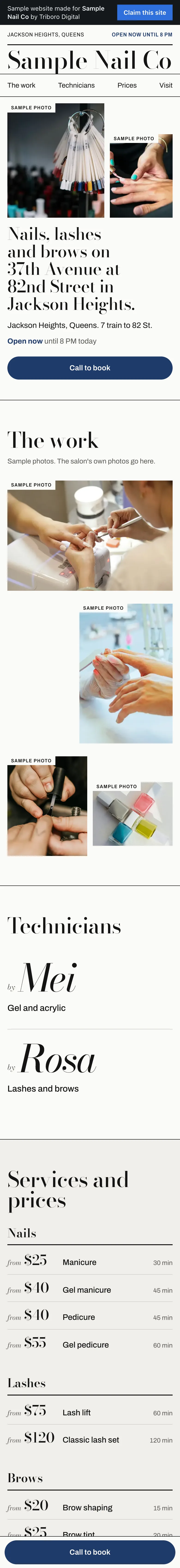 Sample website on a phone