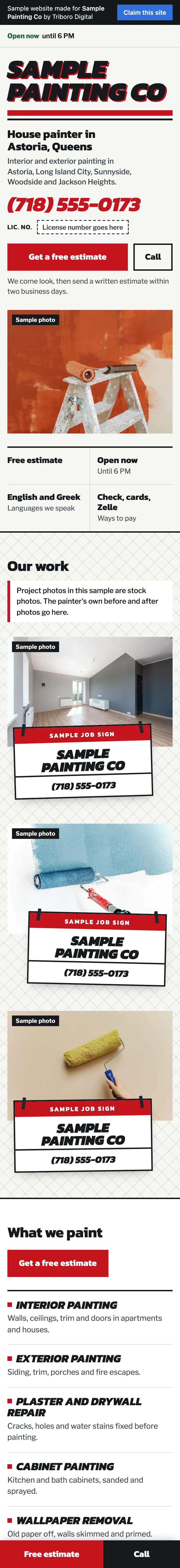 Sample website on a phone