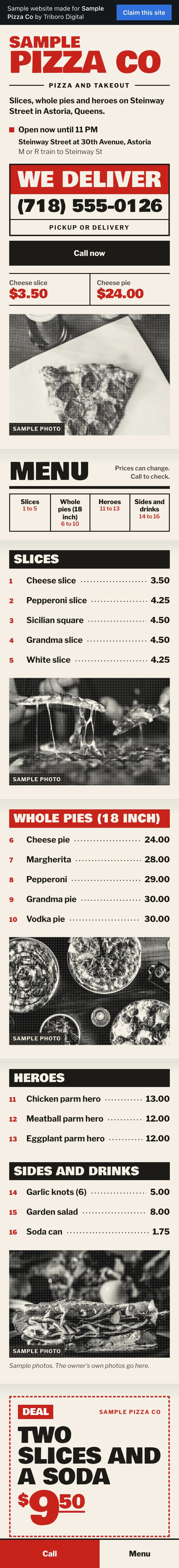 Sample website on a phone